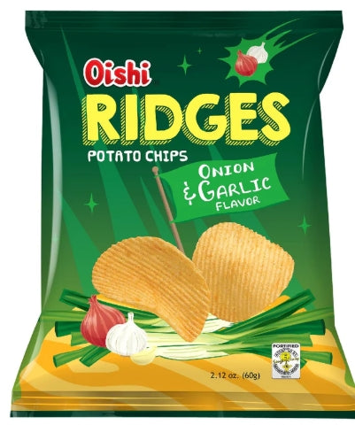 G - Oishi Ridges Potato Chips Onion & Garlic 60g